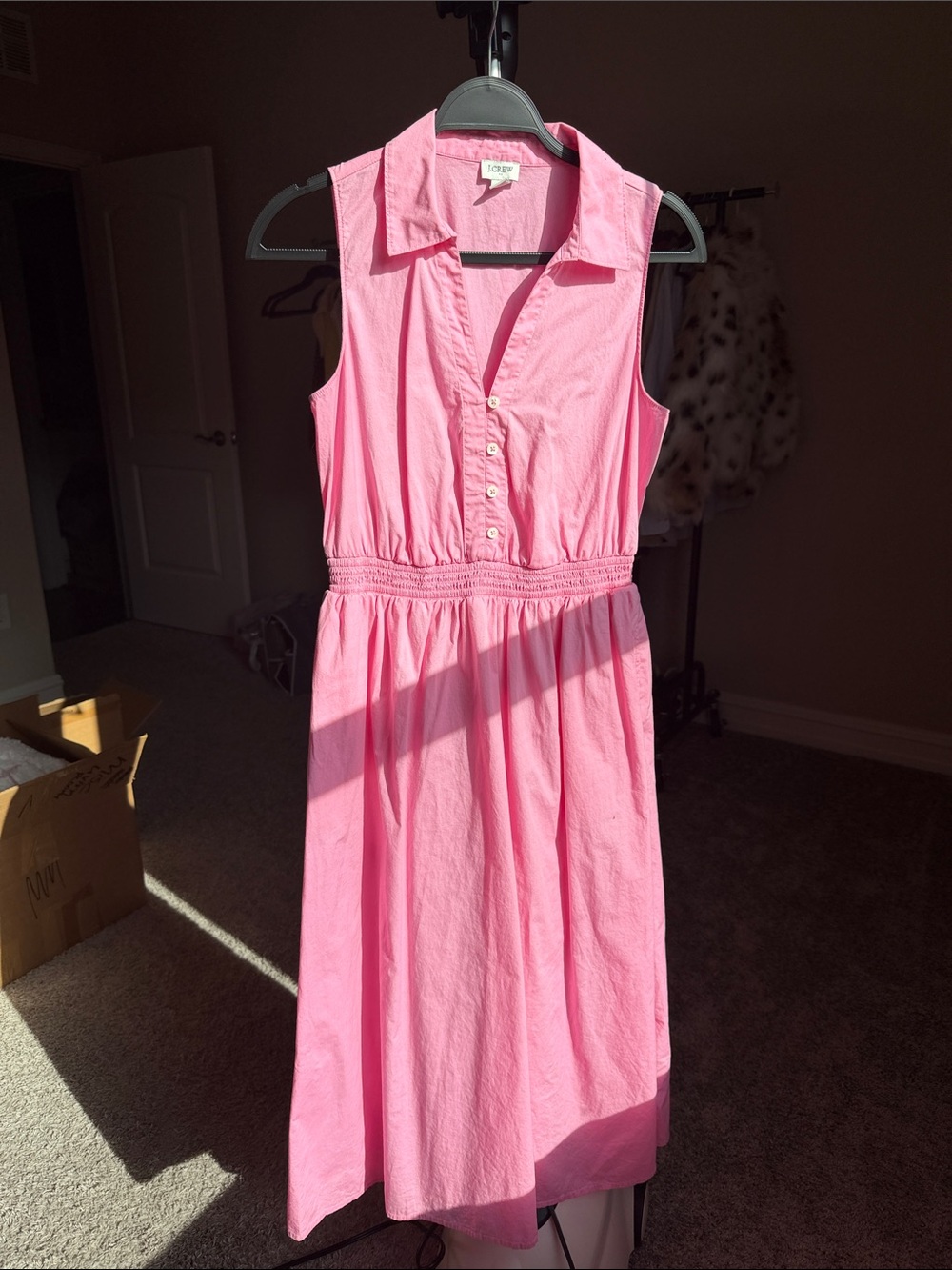 J. Crew Pink Sleeveless Collared Button-Front Dress
